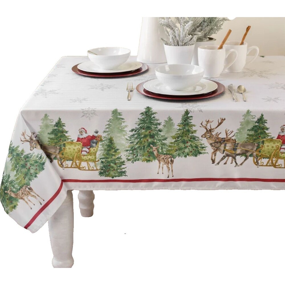 Printed Linen Tablecloth 60"x120" Oblong, CHRISTMAS, WINTER, SANTA'S SLEIGH, BM